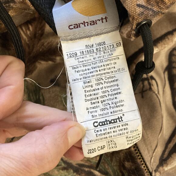 Vtg Carhartt Realtree Camo Coat J220 CAP Sz 2XL Brown Hunting Jacket Canvas - Picture 8 of 13